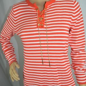 Michael Kors Orange & White Long Sleeve Blouse